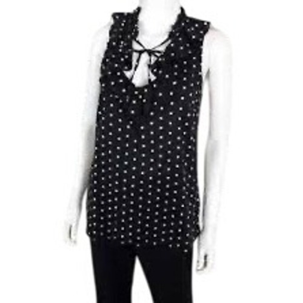 Old‎ Navy Black White Polka Dot Ruffle Neck Sleeveless Blouse Top Women's XS
